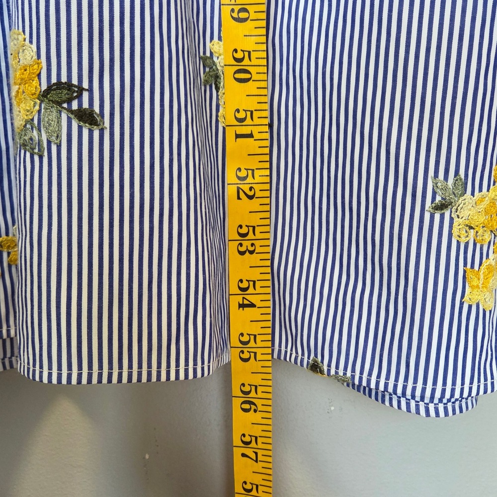 Striped Floral Embroidered Maxi Shirt Dress Size Medium Coastal Cottage Preppy - Picture 9 of 12